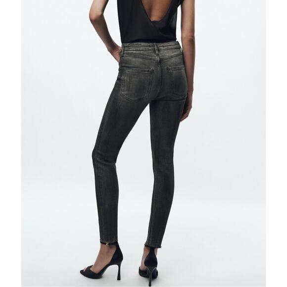 Zara ZW Collection High Waist Skinny Jeans Black Distressed Size 4 - Picture 4 of 13